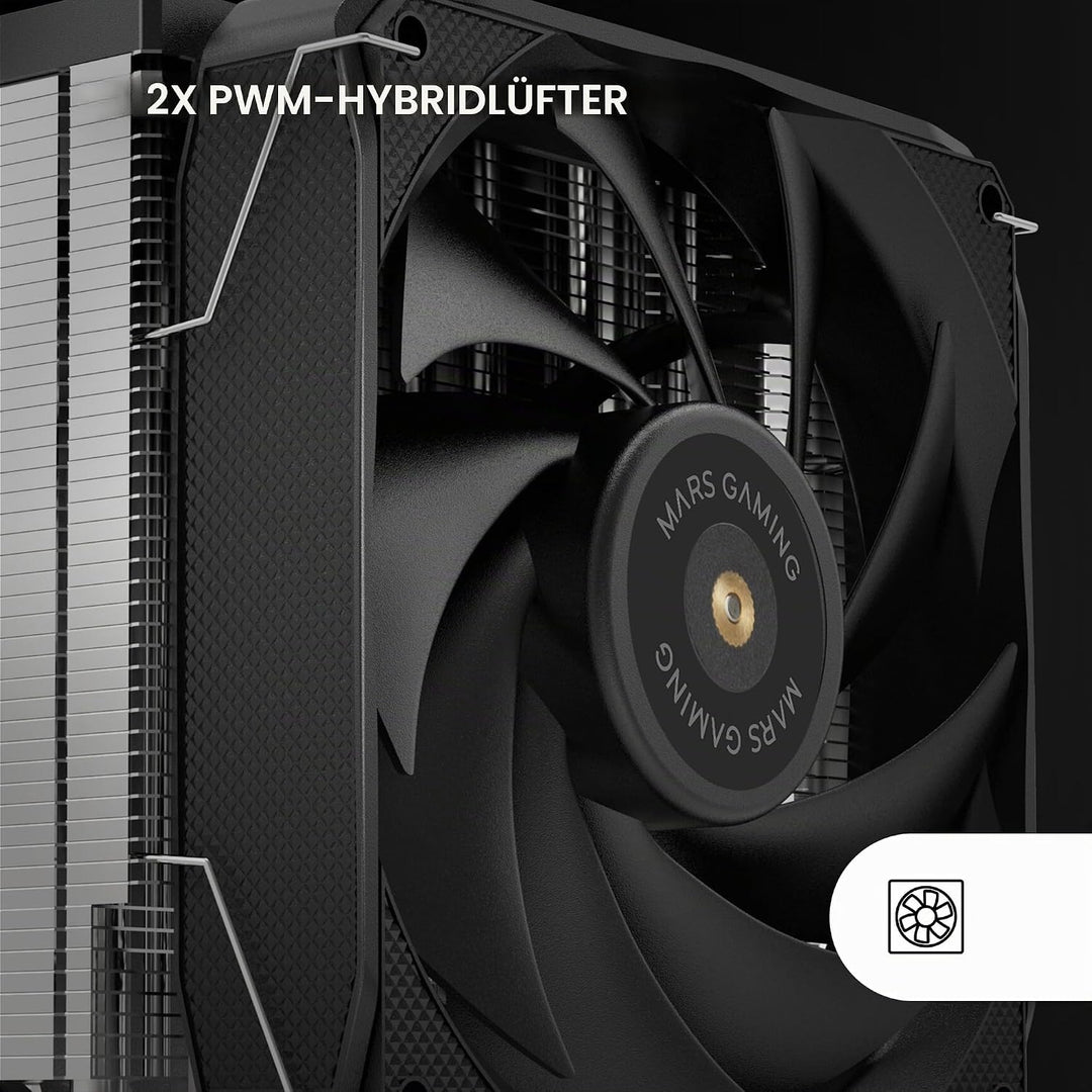 MARSGAMING MCPU-XU9, CPU-Kühler Doppelturm, TDP 400W, 2x Hybridflügel-Lüfter und Hyperbalanciertes K