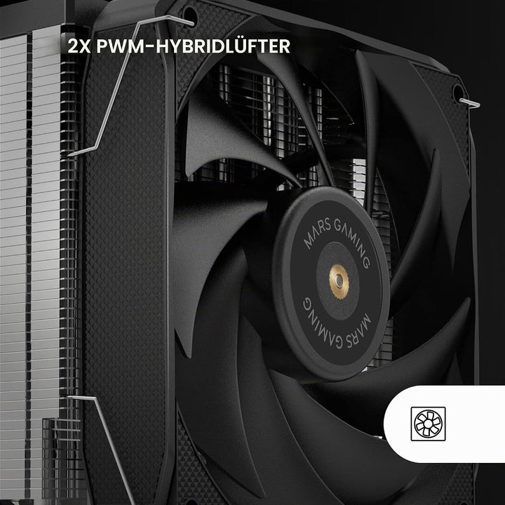 MARSGAMING MCPU-XU9, CPU-Kühler Doppelturm, TDP 400W, 2x Hybridflügel-Lüfter und Hyperbalanciertes K