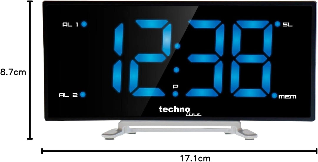 Technoline WT 460 grosses Display, curved Quarz-Wecker, blau, 171 x 87 x 40 mm, Blau