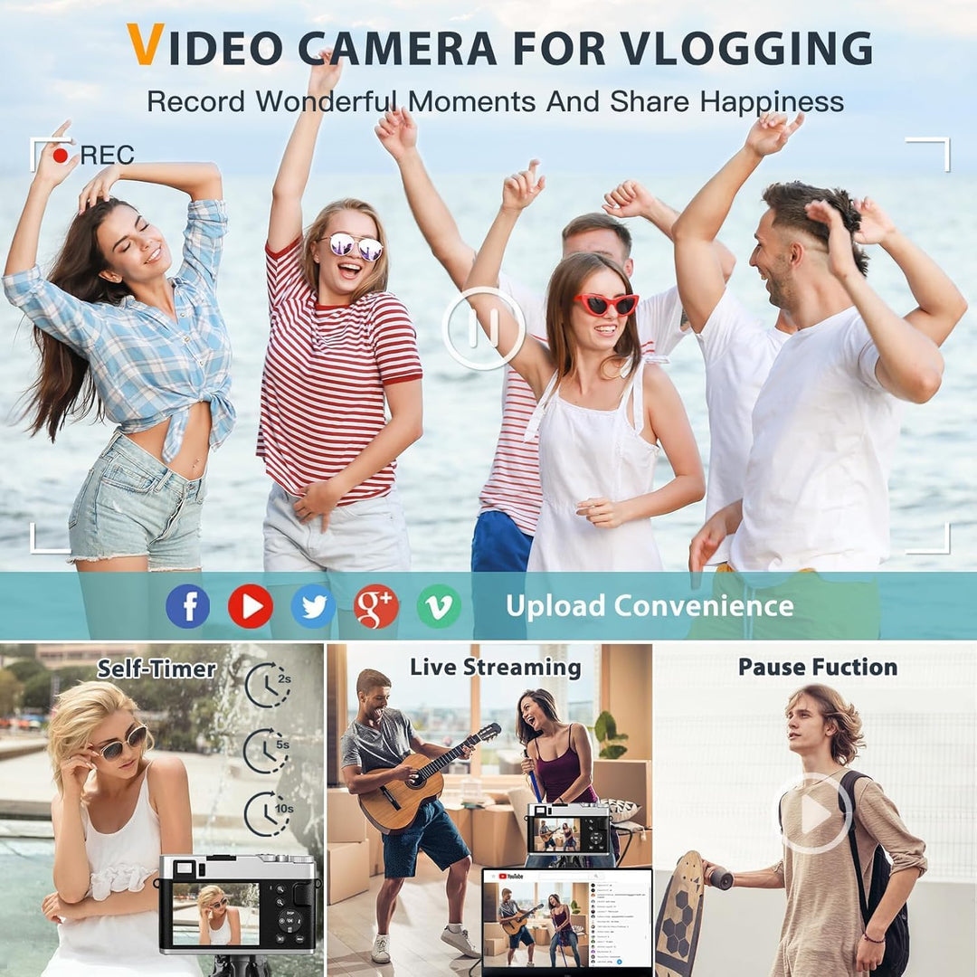 CAMKORY Digitalkamera 4K 48MP Fotokamera Autofokus 32G Karte Optischer Sucher Kamera Kompaktkamera F