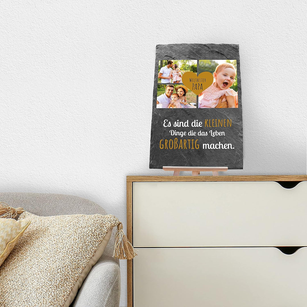wandmotiv24 Schiefertafel Bester Papa, Personalisiert mit Ihren Farbfotos, Aufstellschild 3 Motive i