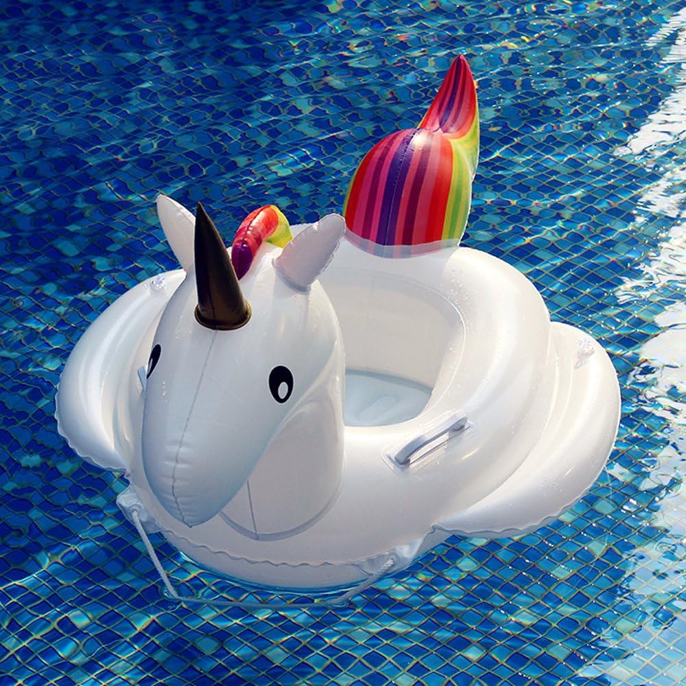 Flyboo Baby Schwimmring Aufblasbarer Einhorn Schwimmsitz Kinderboot Kinder Schwimmhilfe mit Sonnensc