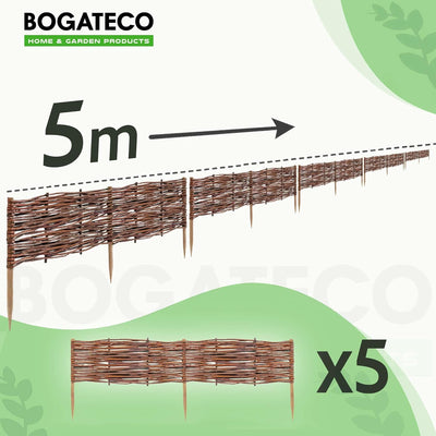 BOGATECO 5 x Beeteinfassung aus Weide | 100 cm Lang & 20 cm Hoch | Holz-Zaun Rasenkante | Weiden-Zau