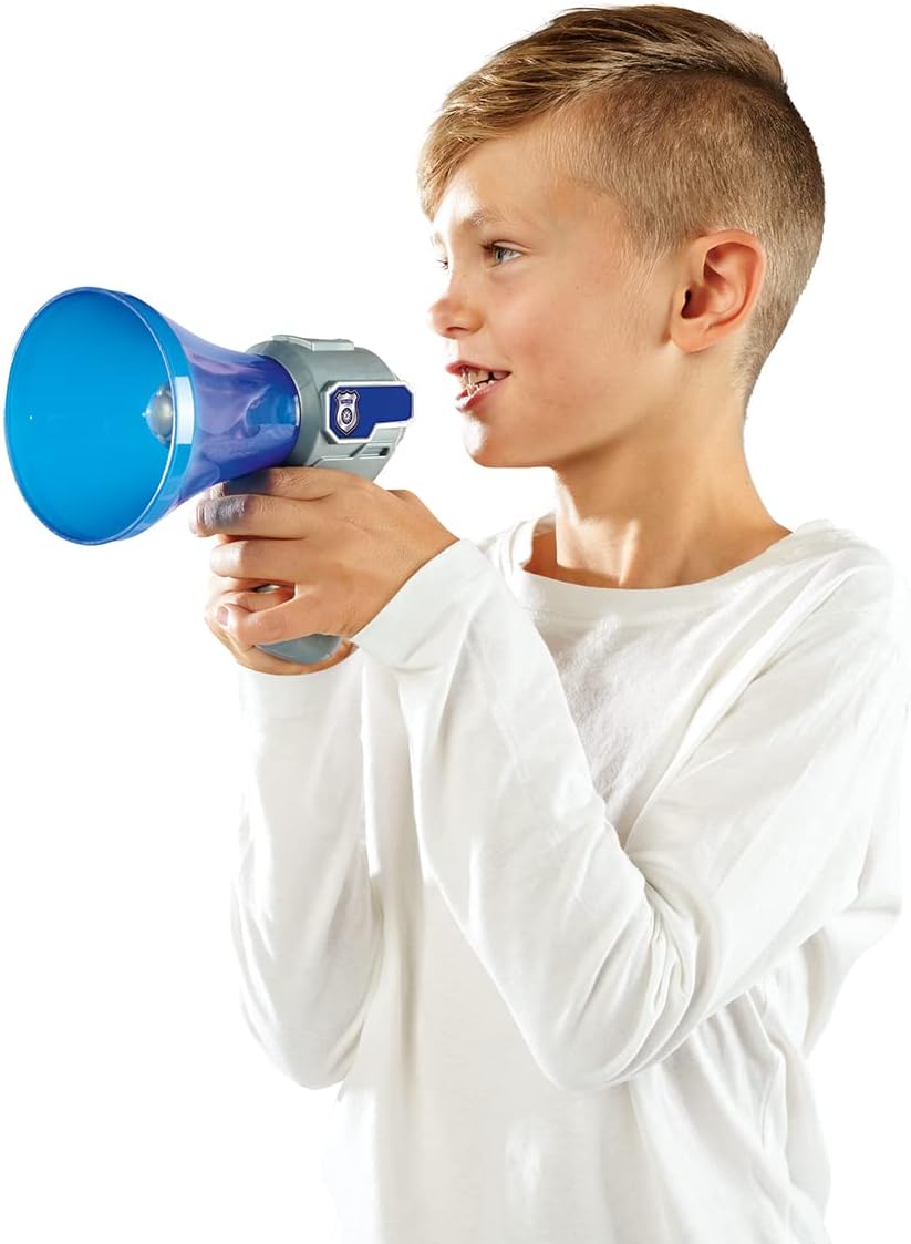 Simba 108101004 - Polizei Megafon, mit Stimmenverzehrer Funktion, Knopf für Sirenen Sound, 16cm, Rol