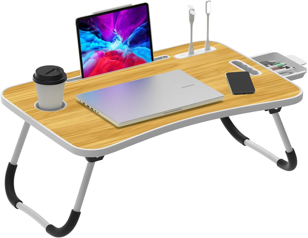 Huracan Laptoptisch für Bett, Laptop Ständer Betttisch Klappbarer, Tragbares Lapdesk mit Schublade,