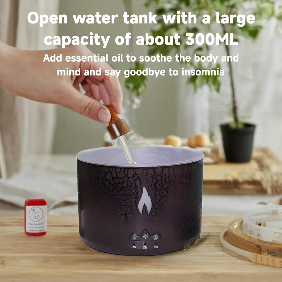 Vulkan Luftbefeuchter Flammen Aroma Diffusor,300ML Aromatherapie Luftbefeuchter 2 Nebelmodus mit Fer