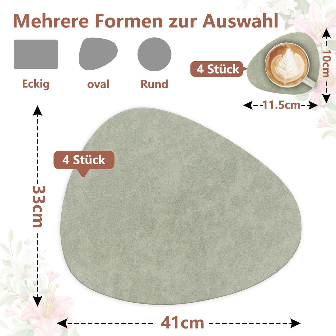4er Set Tischset aus Leder-Imitat，Platzsets abwaschbar und wasserdicht，Platzdeckchen Lederoptik mit