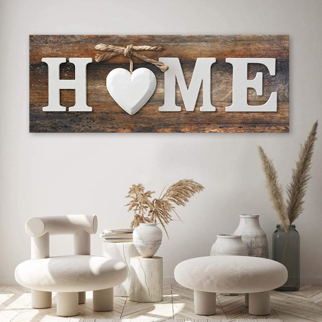 Feeby Wanddeko Home 120x40 cm Leinwandbild Kunstdruck Wandekoration Herz Vintage rustikal Braun Lein