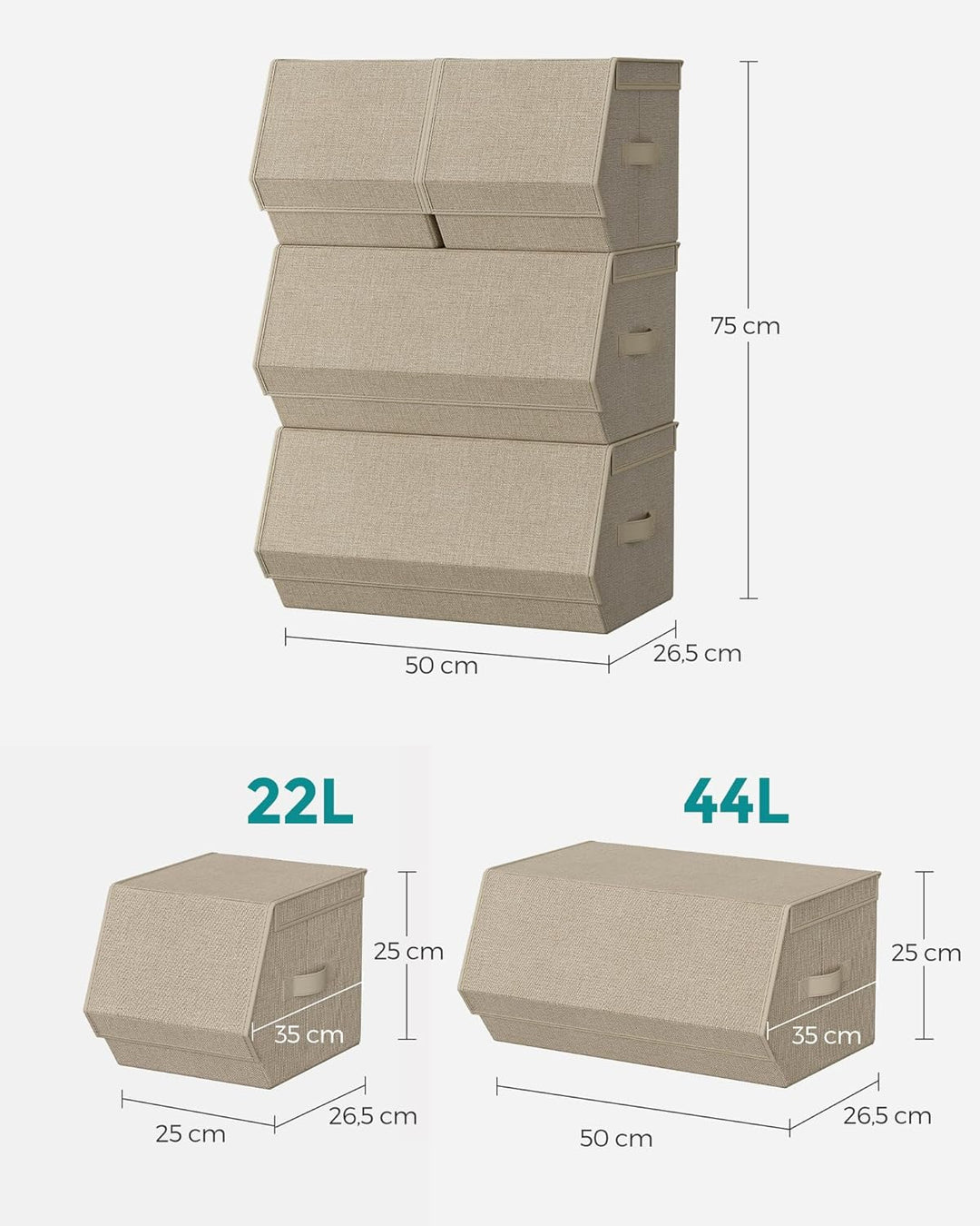 SONGMICS Aufbewahrungsbox mit Deckel, 4er Set Kleiderschrank-Organizer, stapelbar, Faltbox mit Magne