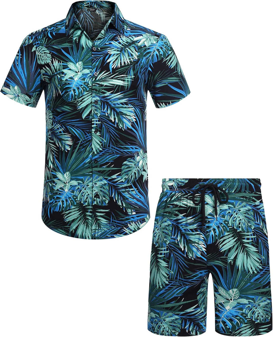 COOFANDY Herren Kurzarm Hemd Blumen Hawaiihemd und Shorts Set Floral Party Outfit Männer Button Down