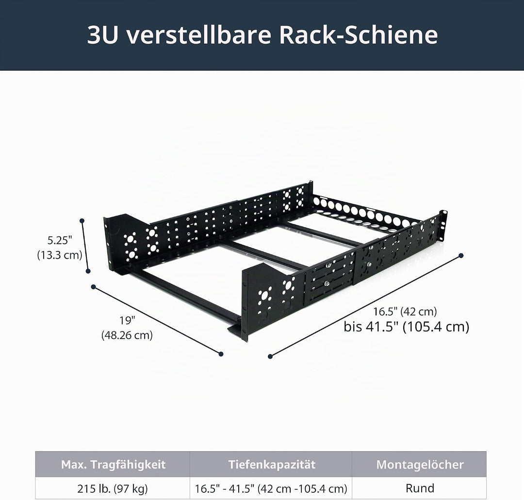StarTech.com 3 HE Universal Server Rackschienen - TAA konforme feste Montageschienen - 19" Rackschie