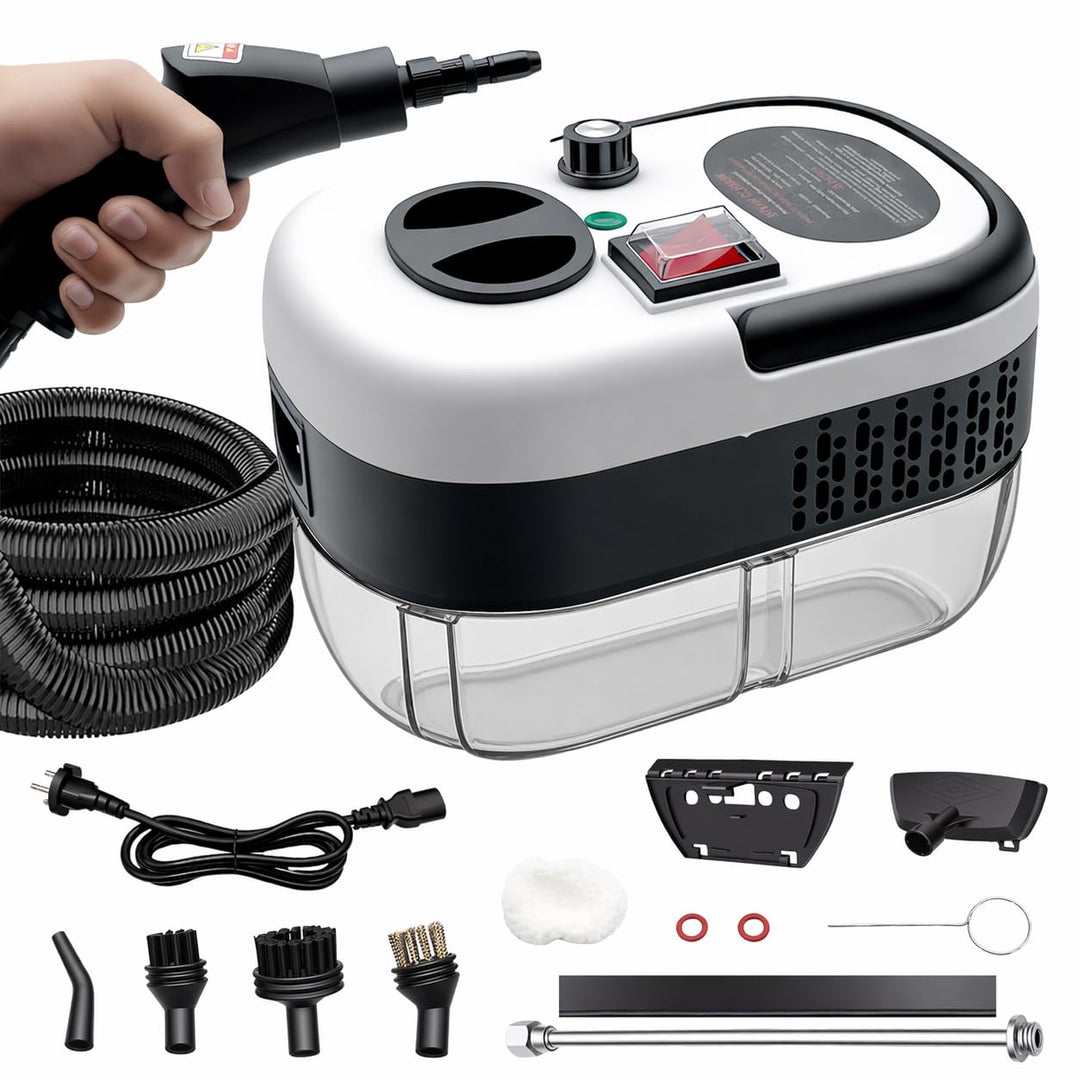 Dampfreiniger Handgerät 1500W, Hochdruck Dampfreiniger mit Zubehör Set, 1200ml Tank, Tragbarer Dampf