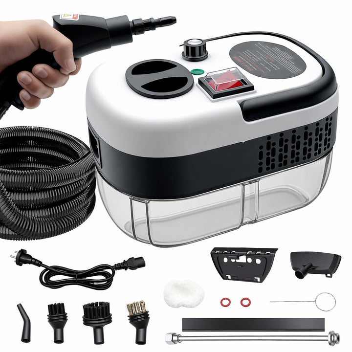 Dampfreiniger Handgerät 1500W, Hochdruck Dampfreiniger mit Zubehör Set, 1200ml Tank, Tragbarer Dampf