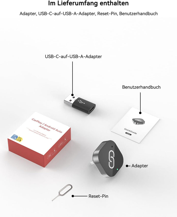 Spedal Android Auto Wireless CarPlay Apapter, Plug & Play Auto-Connect, Kompatibel mit Fahrzeugen ab