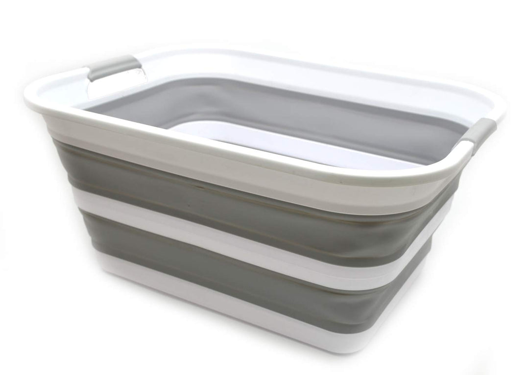 SAMMART 42L Wäschekorb aus Kunststoff, faltbar, faltbar, tragbar, platzsparend (Grau, 1) Grau 1, Gra