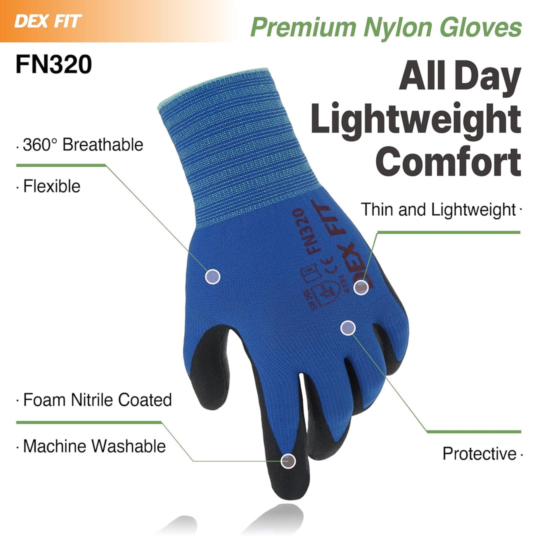 DEX FIT Gartenhandschuhe FN320-12 Paare, 3D Comfort Stretch Fit, rutschfester Handgriff, Strapazierf