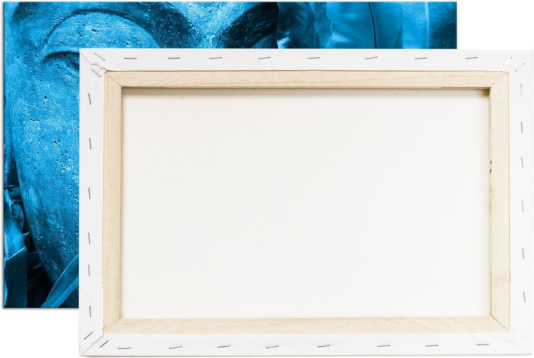 deyoli Zen Buddha Statur Format 80x60 Effekt: Monocrome Blau als Leinwandbild, Motiv fertig gerahmt