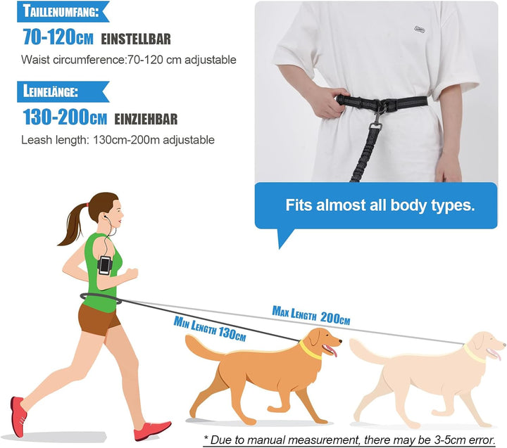 Snocyo Joggingleine Hunde, Jogging Hundeleine für Mittelgrosse und Grosse Hunde, Elastische und Refl
