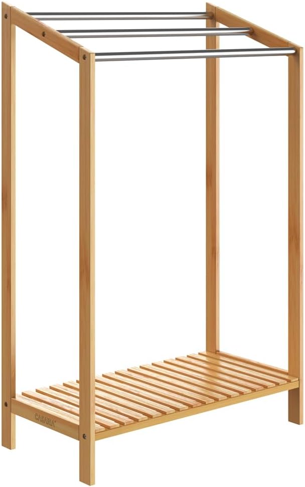 CASARIA® Handtuchhalter Stehend Bambus Holz 3 Edelstahl Stangen 85 x 51 x 31 cm mit Ablage Handtuchs