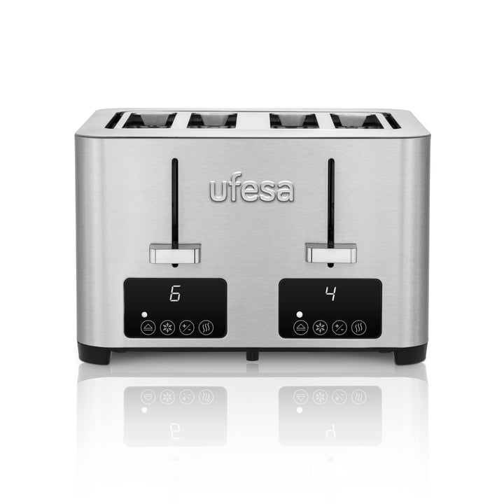 Ufesa Quartet Delux Toaster 4 Scheiben, 2 digitale LCD-Bildschirme, 1500 W, 4 breiter Schlitze, 7 Br