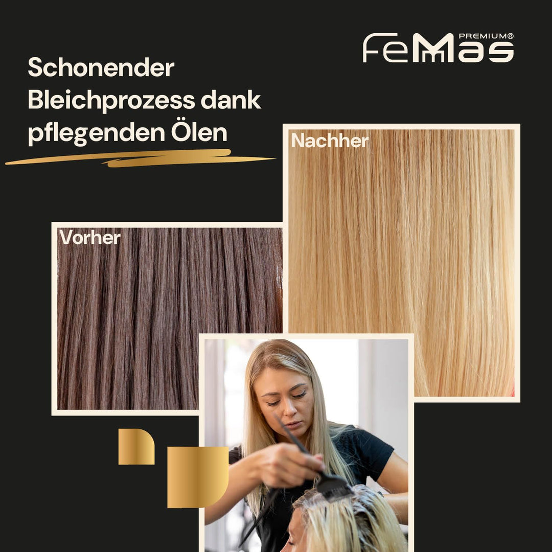 FemMas Blondierungspulver Set 500g vegan & Entwickler 3 Prozent 1L I ultra stark & staubfrei I mit n