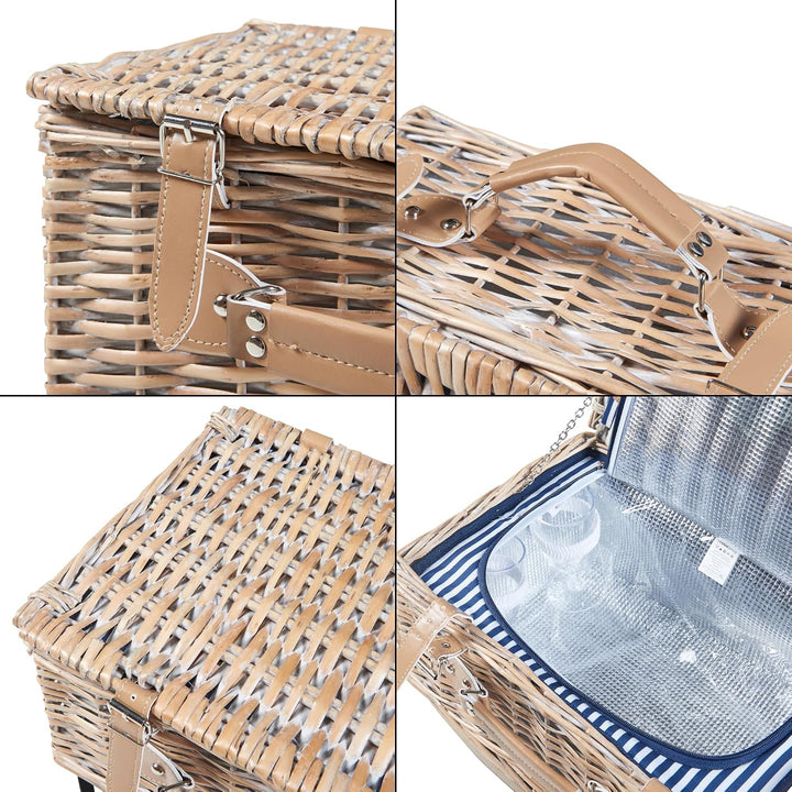 casa.pro Picknickkorb Lumparland Komplettset für 2 Personen mit Kühlfach Weidenkorb Picknickset aus