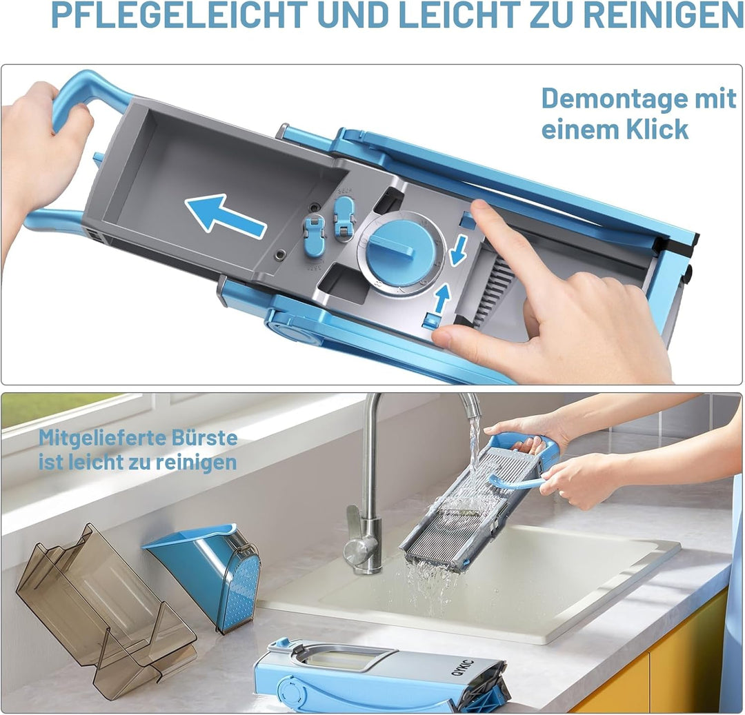 ONCE FOR ALL Gemüseschneider mit Auffangbecken, Aufgewertet Gemüsehobel ideal als Pommesschneider &