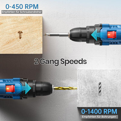 Akkuschrauber, 12V Akku Bohrschrauber Set, 25+1 Akkubohrer 25Nm Drehmoment Max mit 2000mAh Akku, 24t