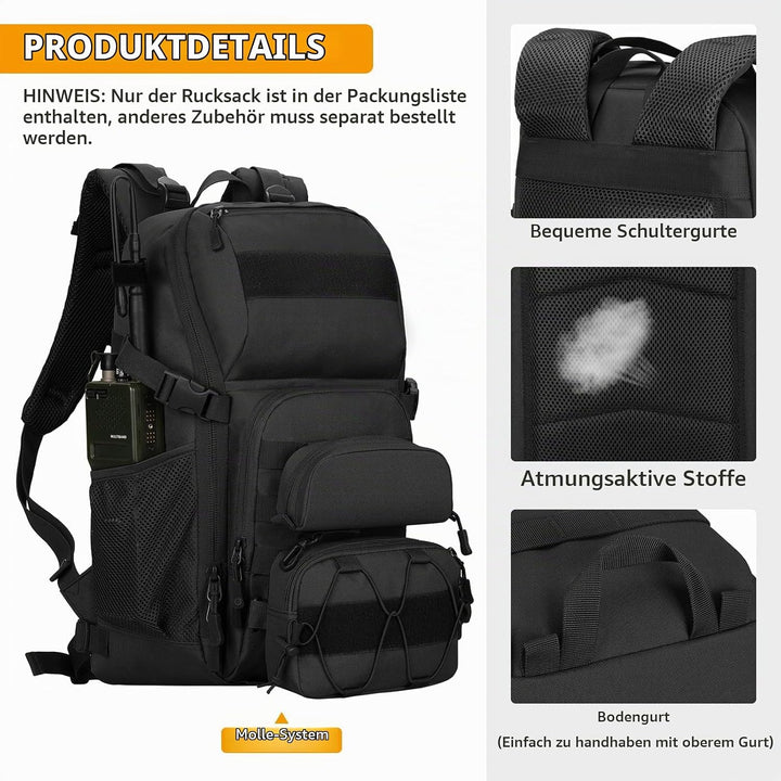 VINBAGGE Molle Rucksack Herren Wanderrucksack Taktischer Backpack Schulrucksack 900D Nylon Mehrere T
