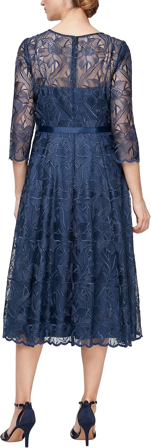Alex Evenings Cocktailkleid für Damen, Bestickt, mit Illusionsärmeln, für Hochzeitsgäste (zierliche