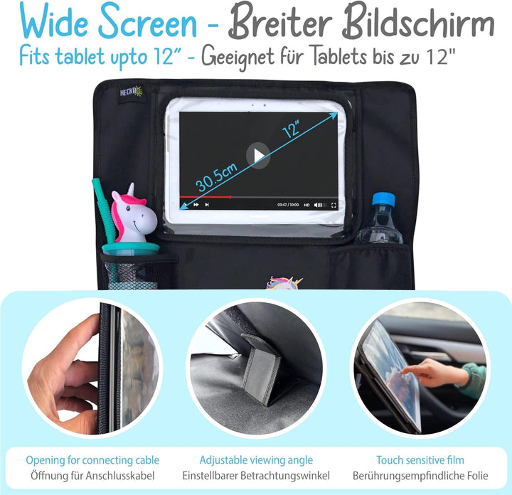 HECKBO 2x Auto Rücksitz Organizer mit verstellbarer Tablet Tasche für Tablets bis zu 20 Zoll mit Tou