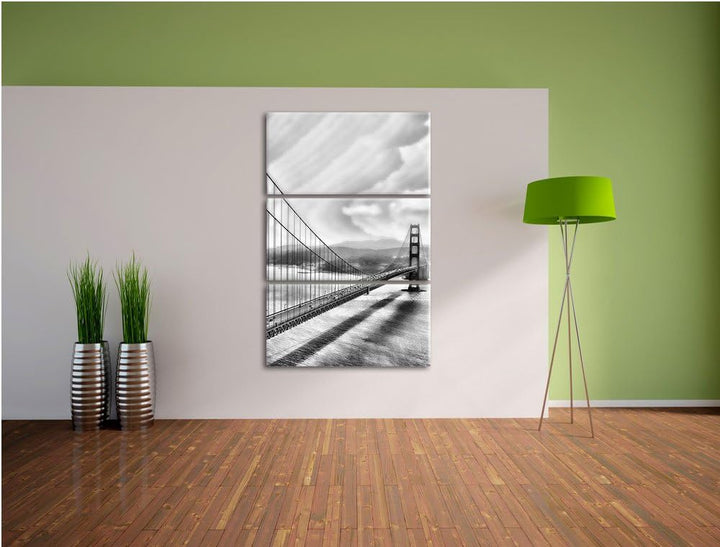 Pixxprint Golden Gate Bridge, San Francisco / 3-Teilig/Gesamtmass 120cm Leinwandbild bespannt auf Ho