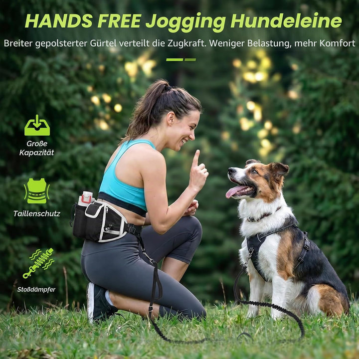 Pecute Hundeleine, freihändig, bis 110 kg, Stossdämpfung, bequem, reflektierende Nähte, ideal zum La