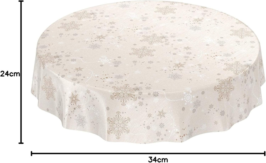 ANRO Wachstuchtischdecke Wachstuch Wachstischdecke Tischdecke Weihnachten Schneeflocken Beige 140 cm
