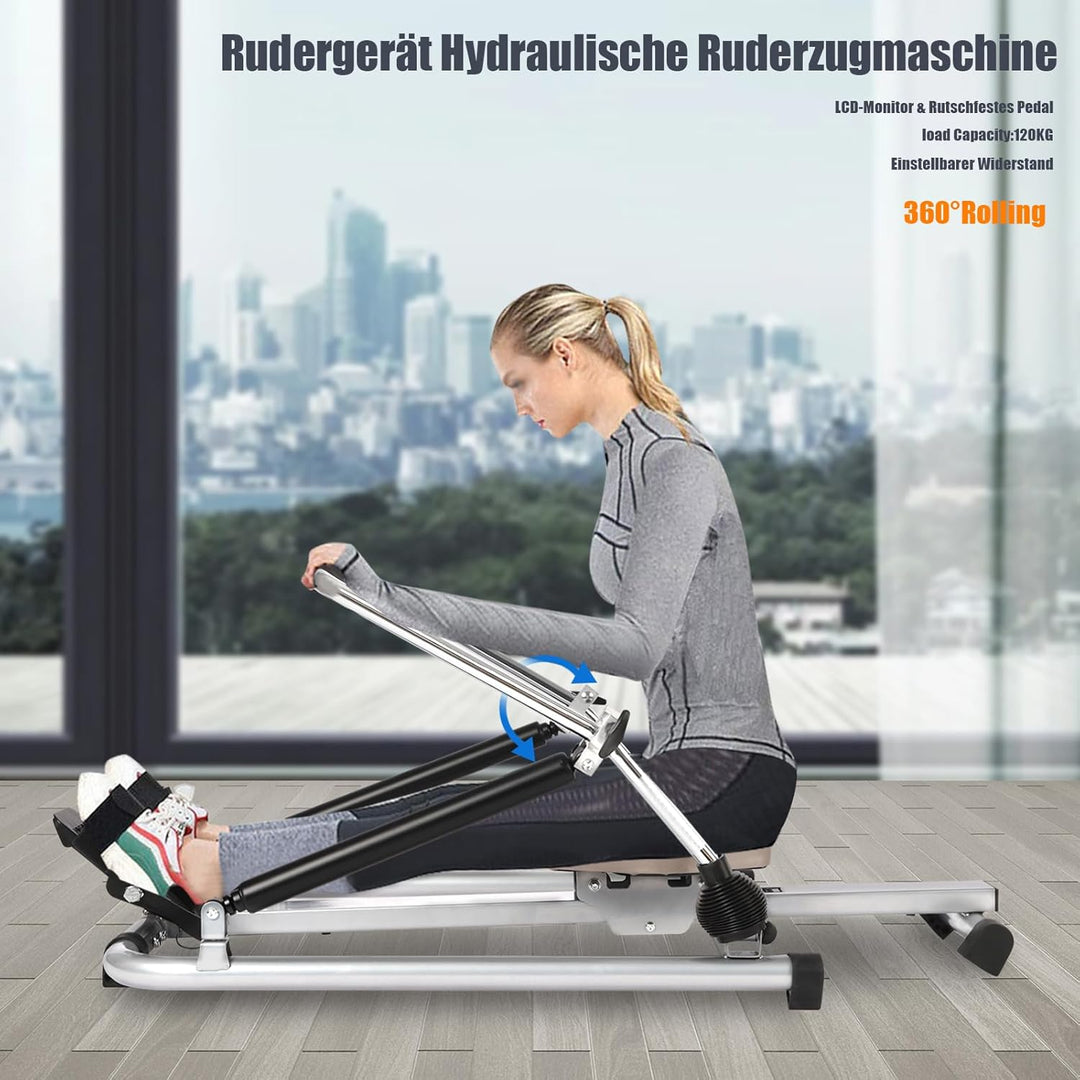 Hydraulische Voll Bewegliche Justierbare Rudermaschine Mit Weichem Sitz LCD Monitor Und Langer Schie