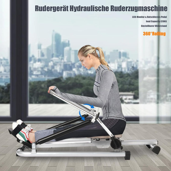 Rudergerät mit LCD Monitor Leises Rudergeräte Einstellbarer Widerstand 15kg bis 55kg,Max Belastbarke