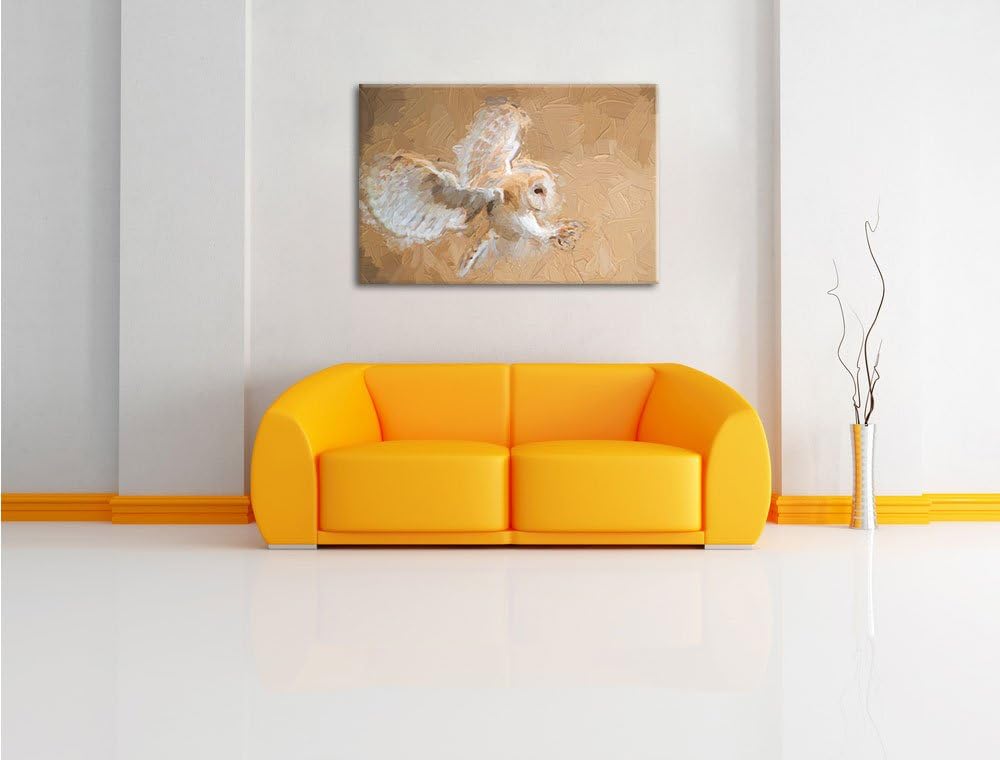 Pixxprint Fliegende Weisse Eule bei der Jagd Kunst Pinsel Effekt, Format: 100x70 auf Leinwand, XXL r