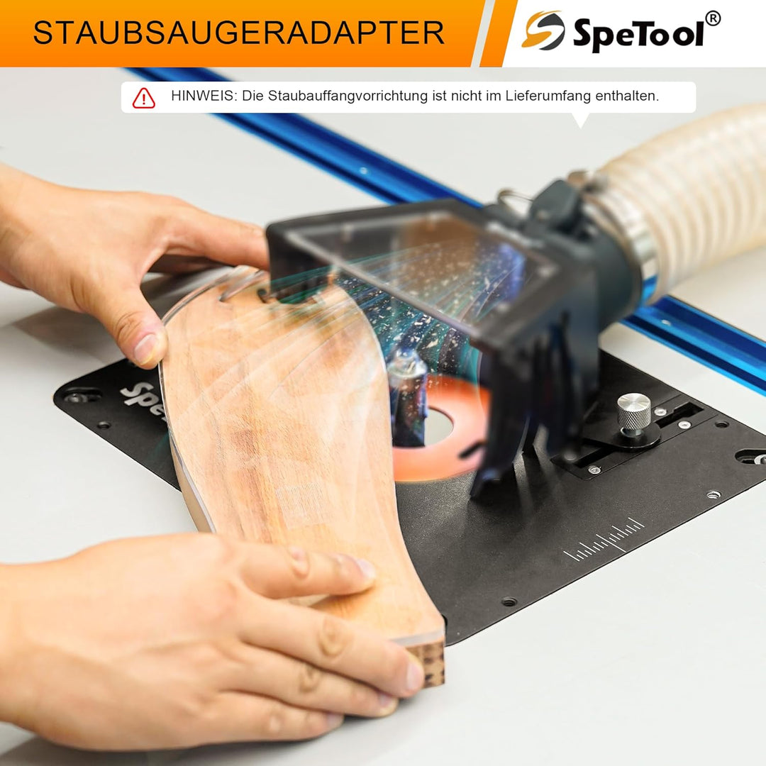 SpeTool Fräslift für Oberfräsen mit 65mm-107mm Durchmesser, oberfräsenlift aus Aluminium mit DIY-Sch