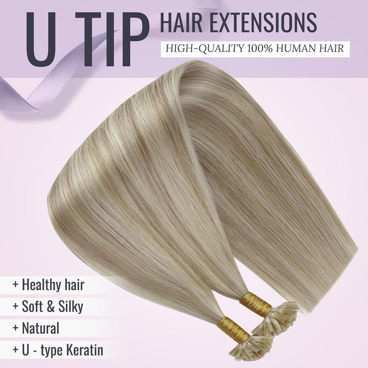 Fshine Bondings Haarverlängerung Echthaar 35CM 1g Pro Strähne Gerade U Tip Menschliches Haar Aschblo