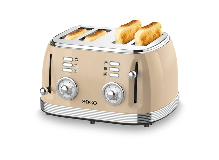 SOGO Human Technology 4-Scheiben-Toaster Kontrollleuchte, Toastfunktion Beige, Metallic Multicolor T