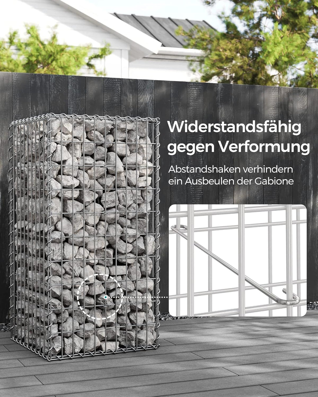 SONGMICS Gabionenkorb, Metall-Steinkorb mit 5 x 10 cm Maschenweite für Mauersteine, verzinkt, Steing