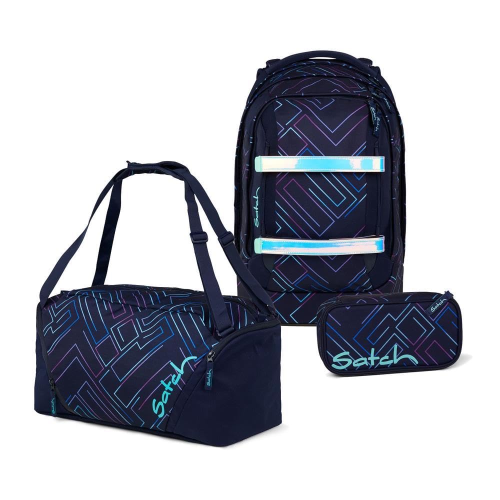 Satch Pack Schulrucksack Set 3tlg. inkl. Schlamperbox und Sporttasche (Purple Laser), Purple Laser