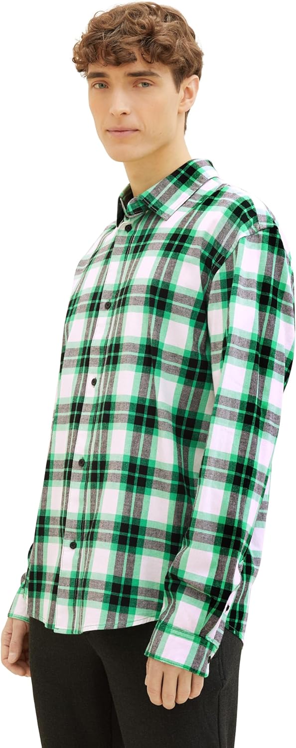 TOM TAILOR Denim Herren Hemd M 33924 - Flash Green Colorful Check, M 33924 - Flash Green Colorful Ch