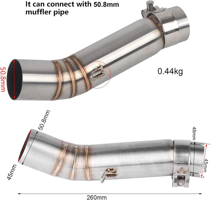 51mm/2.01" Motorrad Auspuff Mittleres,KIMISS Edelstahl Motorrad Auspuff Mittelrohr Link Connect für