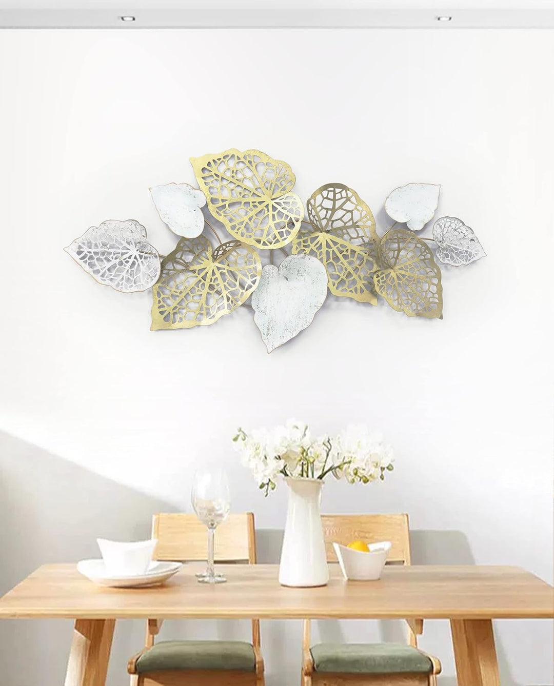 Kobolo Wanddeko Metallbild 3D - GOLDEN Leaf - aus Metall in Gold und weiss