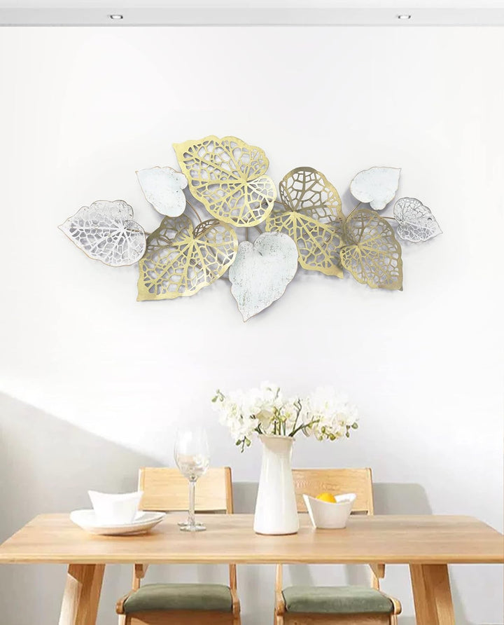 Kobolo Wanddeko Metallbild 3D - GOLDEN Leaf - aus Metall in Gold und weiss