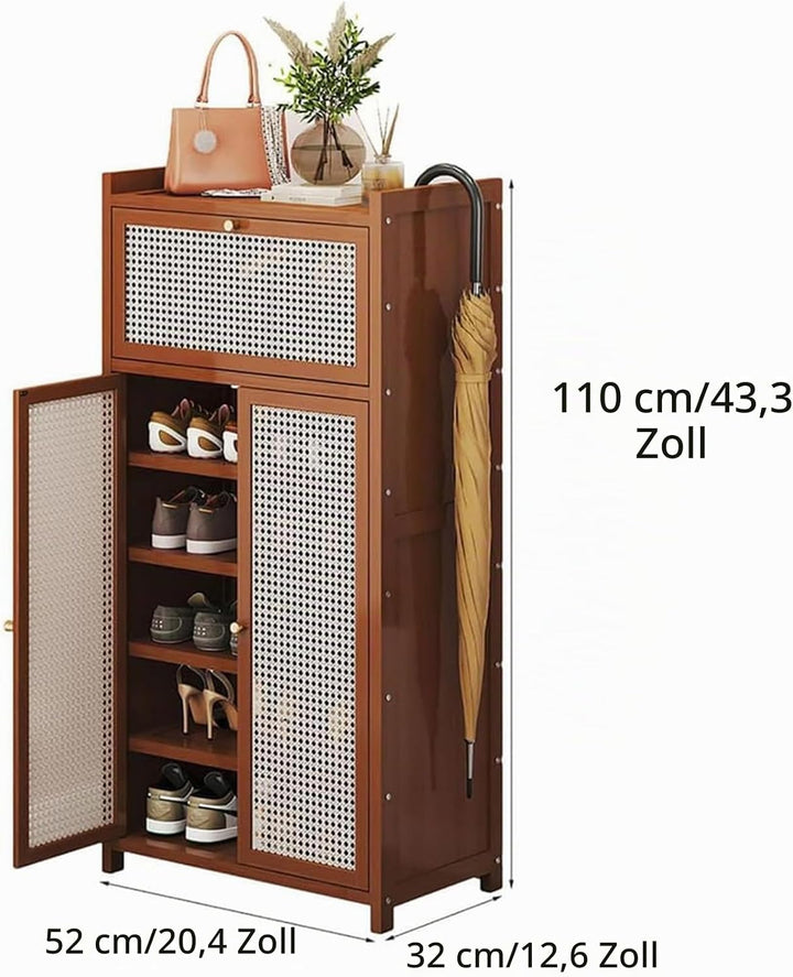 Generisch Schuhschrank Holz mit Korbgeflecht-Türen Moderner Bambus Schuhschränke Schuhschrank Schmal