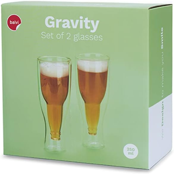 balvi Bierglas Gravity Set bestehend aus 2 Gläsern mit 250 ml Fassungsvermögen Doppelwandig Zum Kühl