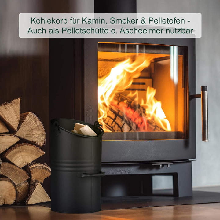 Relaxdays Kohlenschütte, 12 Liter, Eisen, Kohleeimer mit Griff & Henkel, Kohlekorb zum Nachfüllen, K
