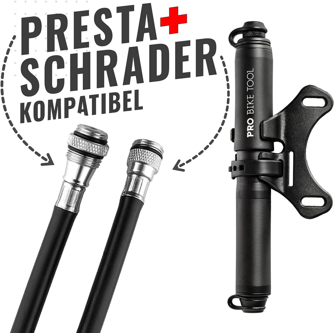 Pro Bike Tool Mini-Fahrradpumpe Classic-Edition, passend für Presta- und Schrader-Ventile, Hochdruck
